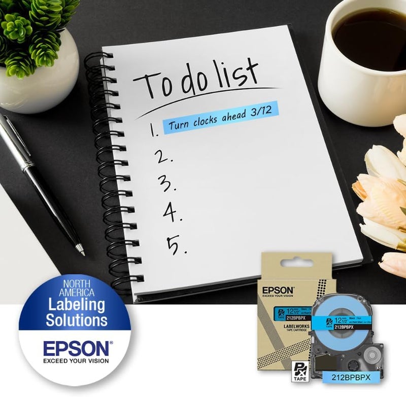 LABELWORKS Epson 212BPBPX Genuine PET (Polyester) Tape Cartridge - Black on Pearl Blue Designer Craft Label Maker Tape - 1/2" (12MM) Wide, 30' - Image 3